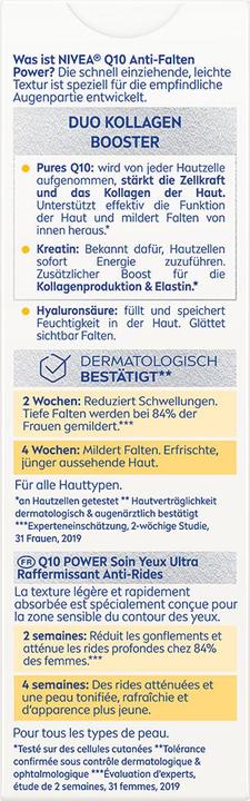 Nährwerte und Zutaten NIVEA Q10 Power Anti-Falten Augencreme (Crème, 15 ml)