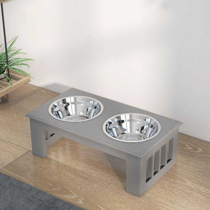 Produktbild Swisshandel24 Hunde-Futterstation, rutschfest, 44x24x15cm, Grau, 0,9L pro Napf (0.90 l)
