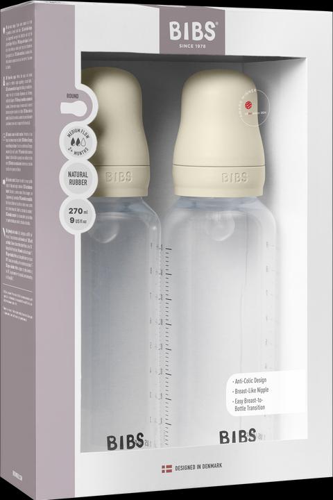 Bibs - Baby Bottle Round Silicone 2 Pack Medium Flow - Ivory - 270 ml (270 ml)