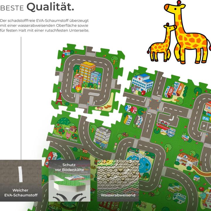 Image du produit tectake tapis de puzzle MyCity, ville et rues, 9 pièces, antidérapant