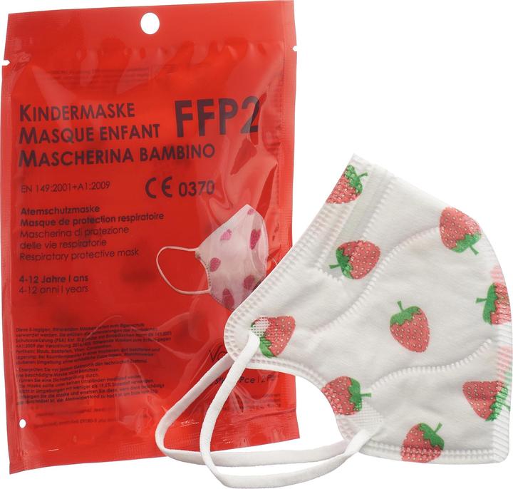 Produktbild VaSano Maske FFP2 Kind 4-12 Jahre Erdbeeren deutsch/italienisch/französisch (2 x)