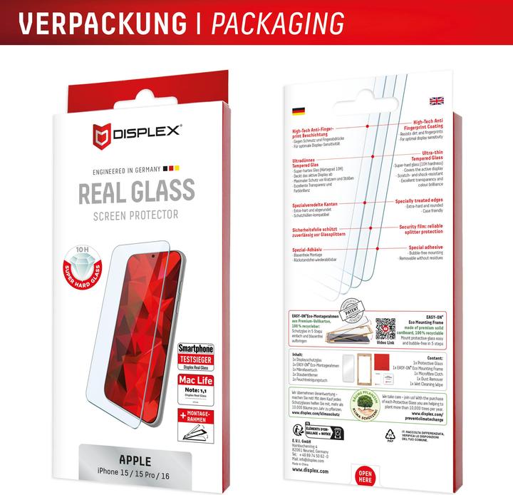 Immagine prodotto Displex Real Glass, 2D Panzerglas (1 Pezzo/i, Apple iPhone 16)