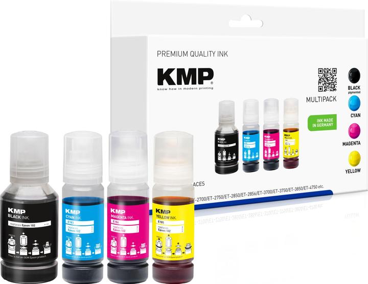 Produktbild KMP 4 schwarz, cyan, magenta, gelb Tintenflaschen kompatibel zu EPSON 102 (T03R640) (M, BK, C)