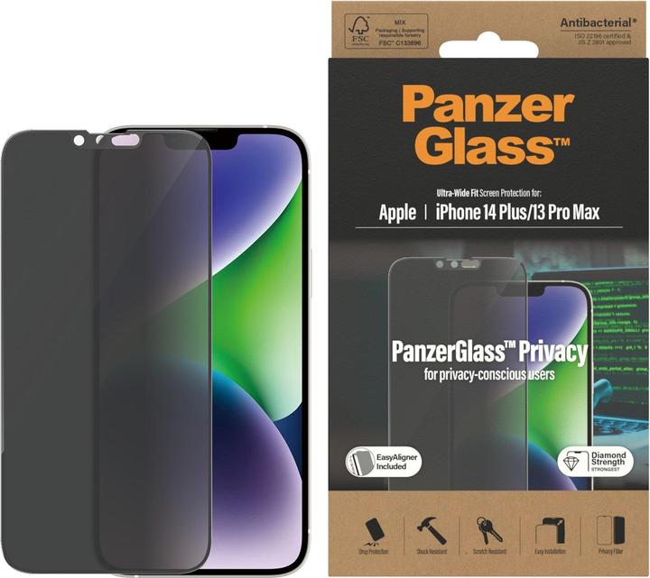 Actual product image PanzerGlass Screen Protector Ultra Wide Fit Privacy iPhone 14 Plus (1 Piece, Apple iPhone 13 Pro Max, Apple iPhone 14 Plus)