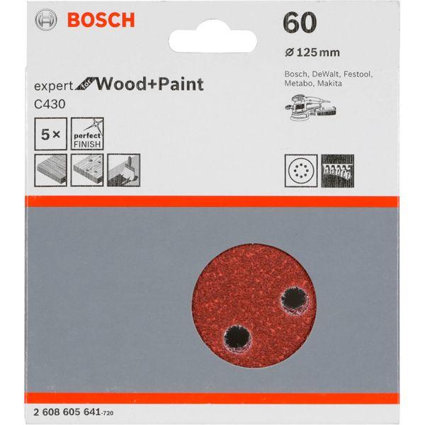 Produktbild Bosch Professional Zubehör Schleifblatt C430, 125 mm, 60, 8 Löcher, Klett, 5er-Pack (60)