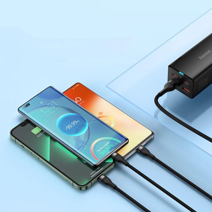 Actual product image Baseus 3in1 USB cable Flash Series, USB-C + micro USB + Lightning, 100W, 1.2m (black) (1.20 m, USB 3.2 Gen 1)
