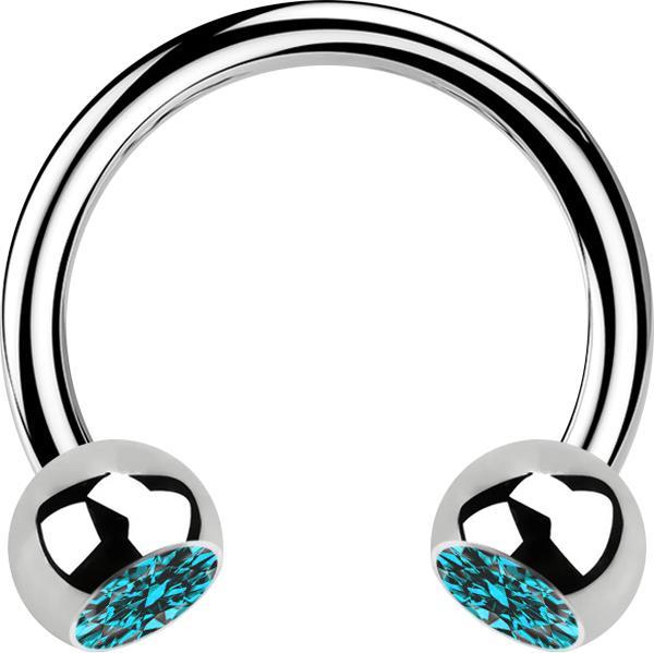 Star Piercing Micro Circular Barbell silber mit zwei Kugeln Kristall aqua (ohne Messing, Chirurgenstahl 316L)