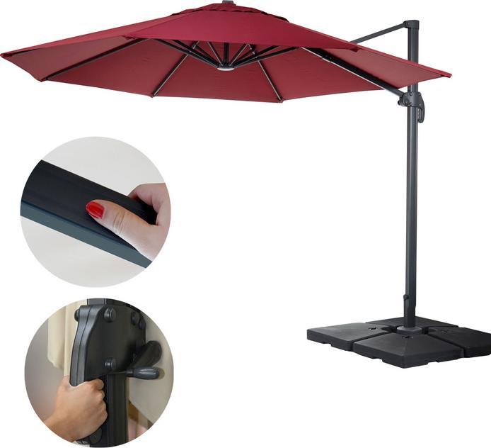 Produktbild Mendler Gastronomie-Ampelschirm, Sonnenschirm, rund Ø 4m Polyester/Alu 27kg - bordeaux mit Ständer (0.76 m)