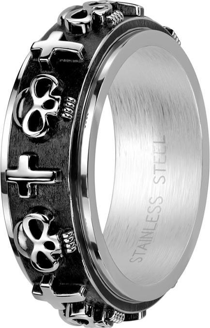 Produktbild Star Piercing Ring silber mitte schwarz mit Totenköpfe und Kreuze (Chirurgenstahl 316L, ohne Messing)