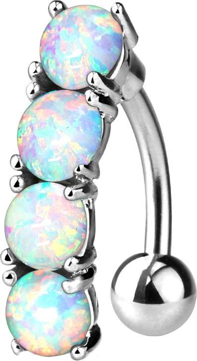 Star Piercing Banane silber mit Kugel vier Opale weiss (Chirurgenstahl 316L, Messing)