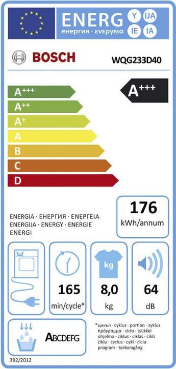 Energie-Label Bosch Hausgeräte Waschturm WUU28T48 & WQG233D40 (8 kg, Rechts)