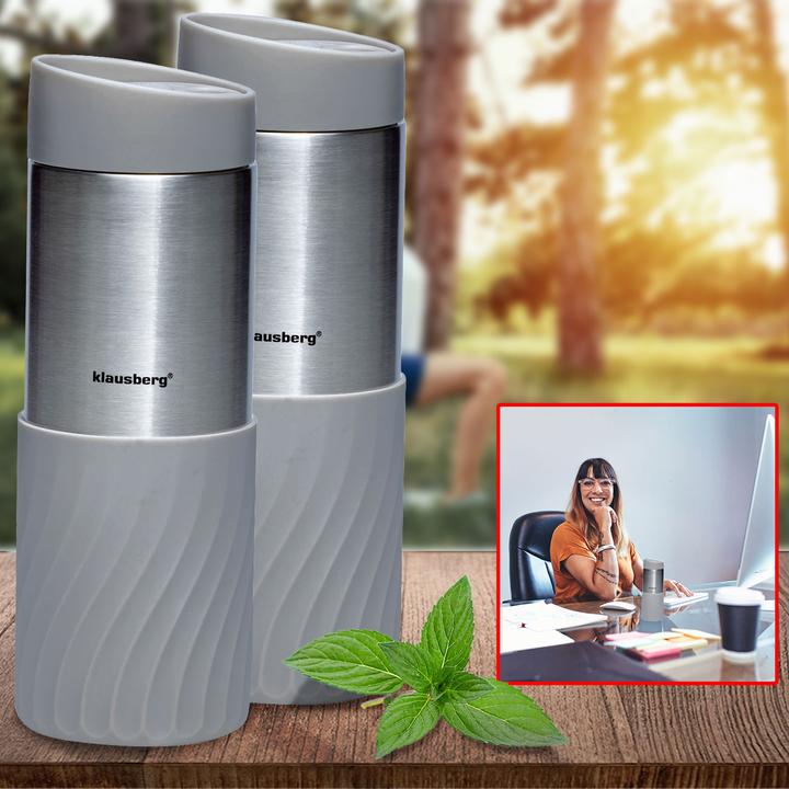 Produktbild Klausberg 2er-Set Doppelwandiger Thermobecher, 420ml, grau (0.42 l)