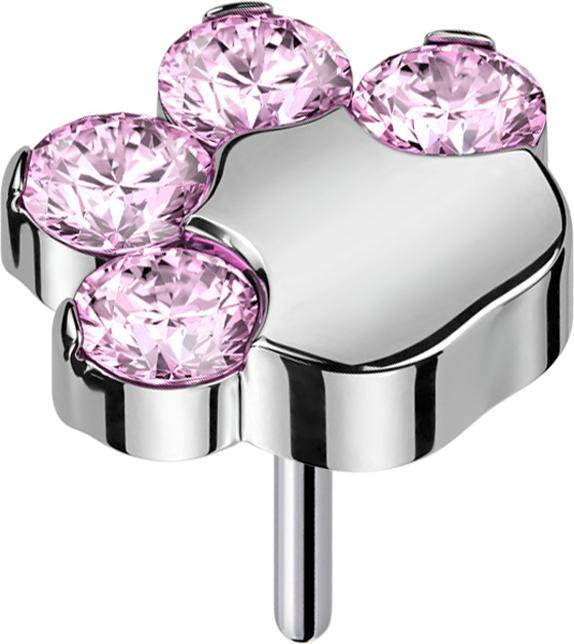 Star Piercing Threadless silber Pfote mit Kristallen pink (ohne Messing, Titan G23)
