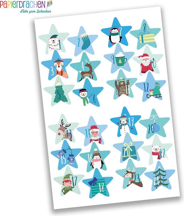 Immagine prodotto Papierdrachen 24 adesivi con i numeri del calendario dell'Avvento, stella blu