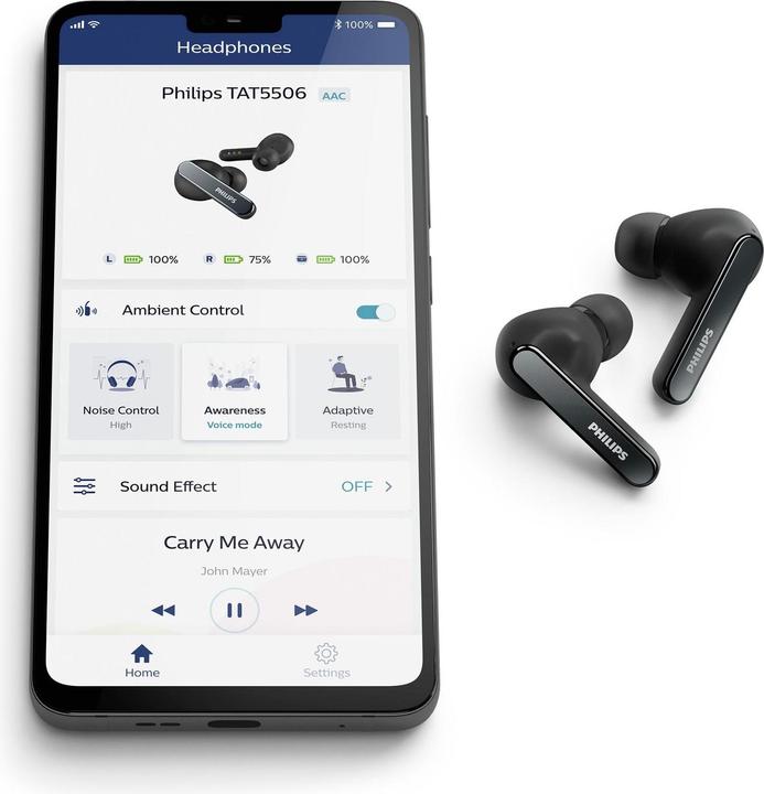 Actual product image Philips TAT5506BK/00 (ANC, 200 h, Wireless)