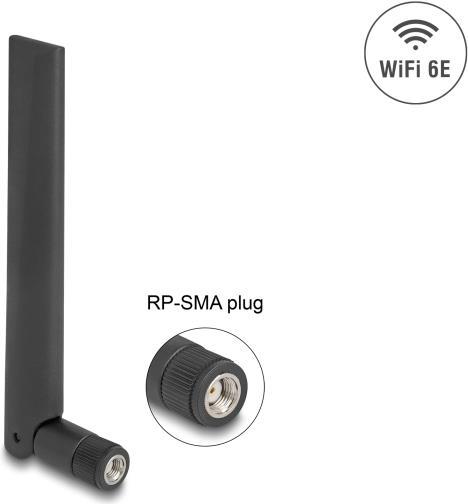 Productafbeelding Delock WiFi 6E antenne RP-SMA connector 3 dBi omnidirectioneel met kantelverbinding zwart (WiFi)