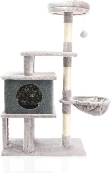 Immagine prodotto Fudajo Albero per gatti grigio chiaro Albero da graffiare alto 112 cm con casetta per gatti e nicchia per (112 cm, Grigio chiaro)