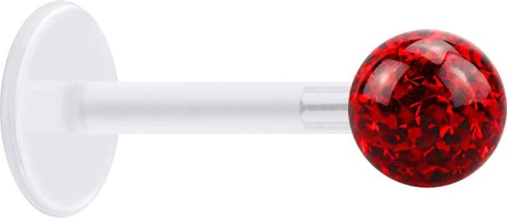 Produktbild Star Piercing Micro Labret transparent mit Kristallkugel rot und Epoxy Schutzschicht (Chirurgenstahl 316L, ohne Messing, Bioflex)