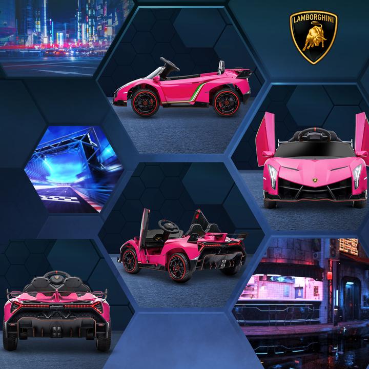 Immagine prodotto Swisshandel24 Lamborghini Kinderauto, pink, Fernbedienung, Bluetooth, 30kg Belastbarkeit (12 V)