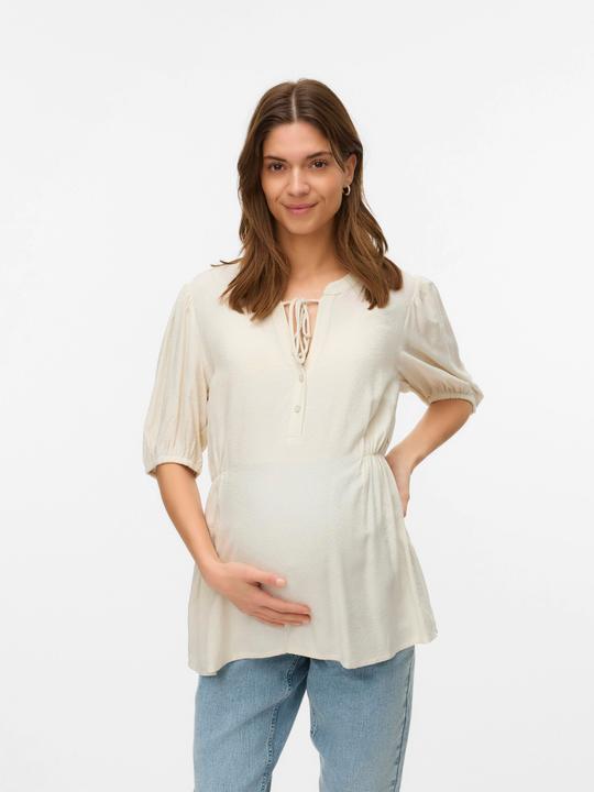 Produktbild Mamalicious Normal geschnitten Mandarin Kragen Elastische Bündchen Ballonärmel Top Bluse (L)