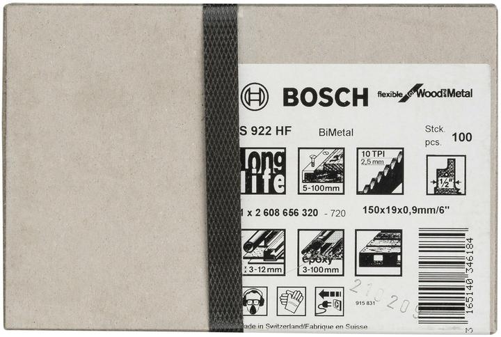 Actual product image Bosch Professional Zubehör Sabre saw blade S 922 HF, Flexible for Wood and Metal, 100-pack, 150 mm