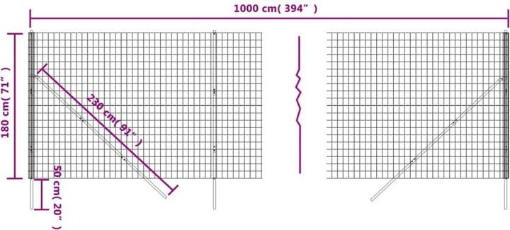 Immagine prodotto VidaXL Maschendrahtzaun Anthrazit 1,8x10 m Verzinkter Stahl