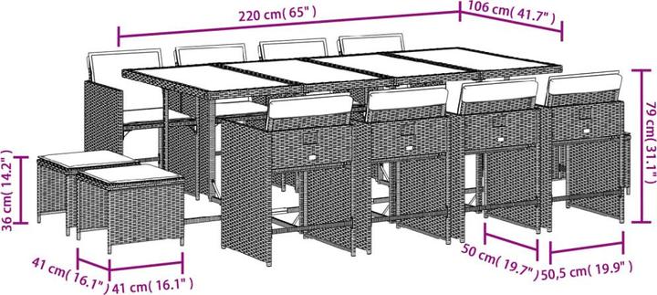 Actual product image VidaXL Garden furniture dining set garden set seating group 13-piece grey poly rattan (220 cm)