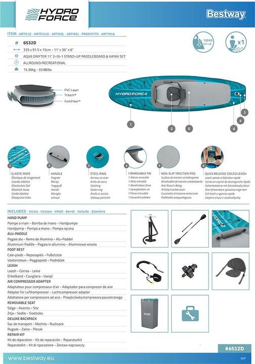 Immagine prodotto Bestway SUP Aqua Drifter 335 x 91,5 x 15 cm (11')