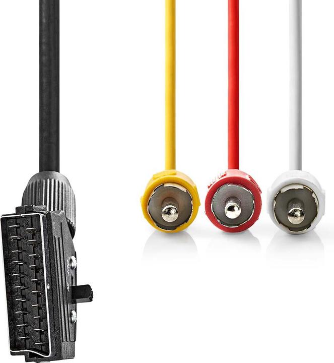Produktbild Nedis SCART-Kabel | SCART Stecker | 3x Cinch-Stecker | Vernickelt | Schaltbar | 480p | 2.00 m | Rund (2 m)