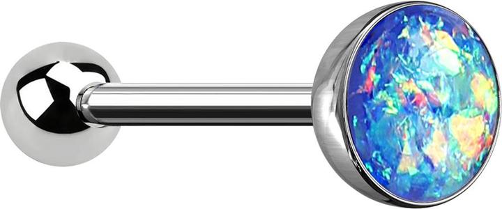 Produktbild Star Piercing Barbell silber mit Kugel und Kugel Opal blau (ohne Messing, Chirurgenstahl 316L)