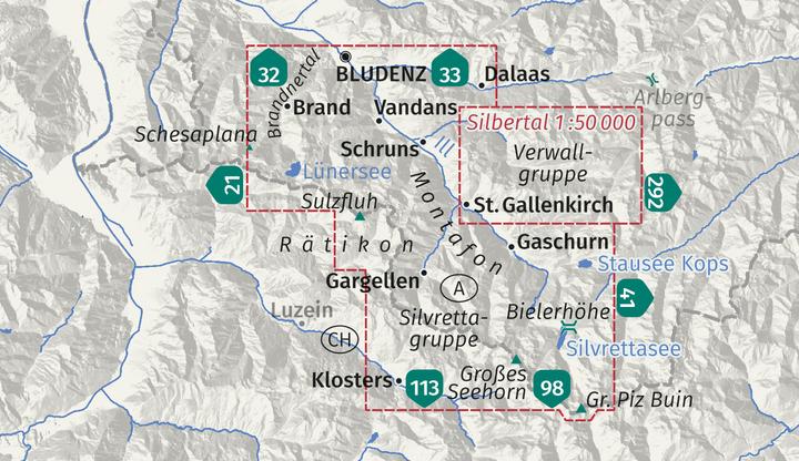 Actual product image Wanderkarte 032 Montafon, Brandnertal, Gargellen, Bielerhöhe, Silvretta 1:25.000