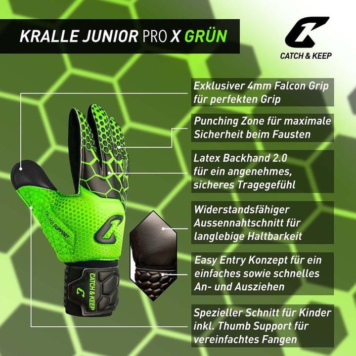 Produktbild Catch & Keep Fussballhandschuhe Kralle Junior Pro 3.0 Gr. 3 Grün Torwart Keeper Goalie Handschuhe (3)