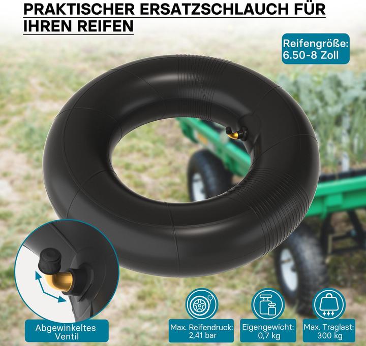 Produktbild Wiltec Schlauch Luftschlauch Rasenmäherreifen 16 x 6.50 – 8 Winkelventil Reifen Rad (Rasenmäher, Gartenmaschinen Ersatzteile)