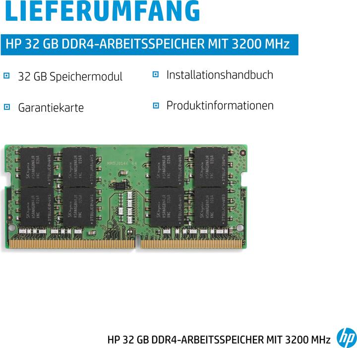 Produktbild HP DDR4 3200 SODIMM Mem Asia (1 x 32GB, 3200 MHz, DDR4-RAM, SO-DIMM)