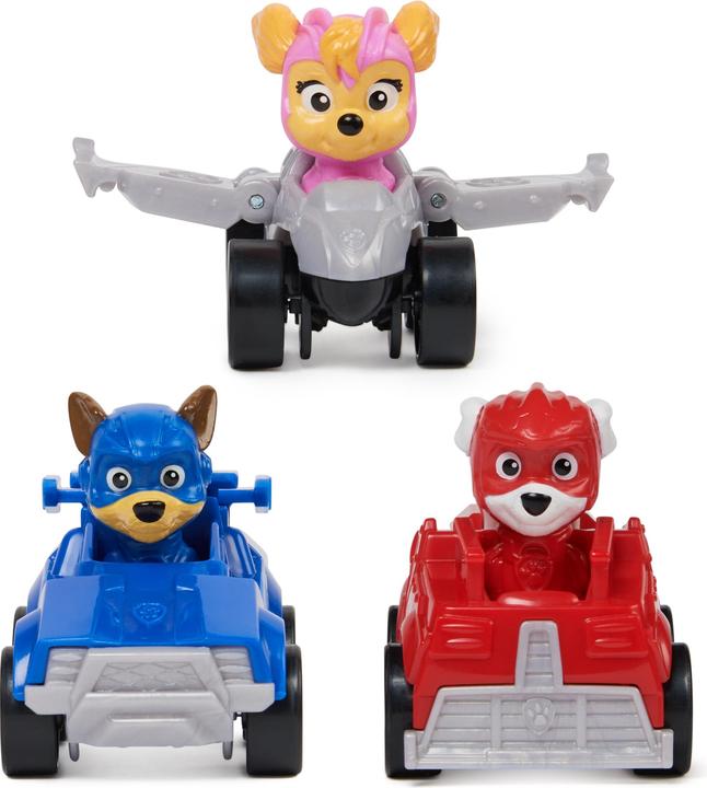 Actual product image Spin Master PAW Patrol: Il super film, Pup Squad Gift Pack con 3 veicoli, con auto giocattolo di Chase, Skye e M