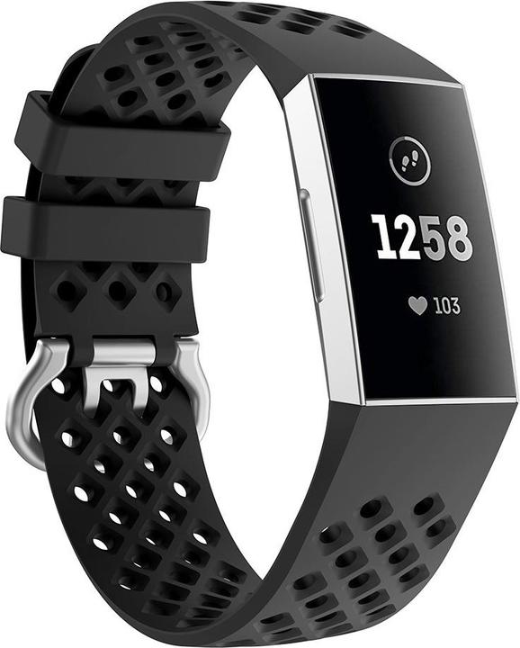 Actual product image Cover-Discount Fitbit Charge - silicone sports bracelet perforated black (Silicone, Charge 4, Charge 3)