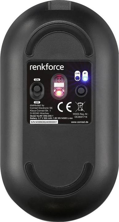Actual product image Renkforce RF-WM-200-1 Maus Kabellos, Bluetooth® Optisch Schwarz 3 Tasten 4000 (Wireless)