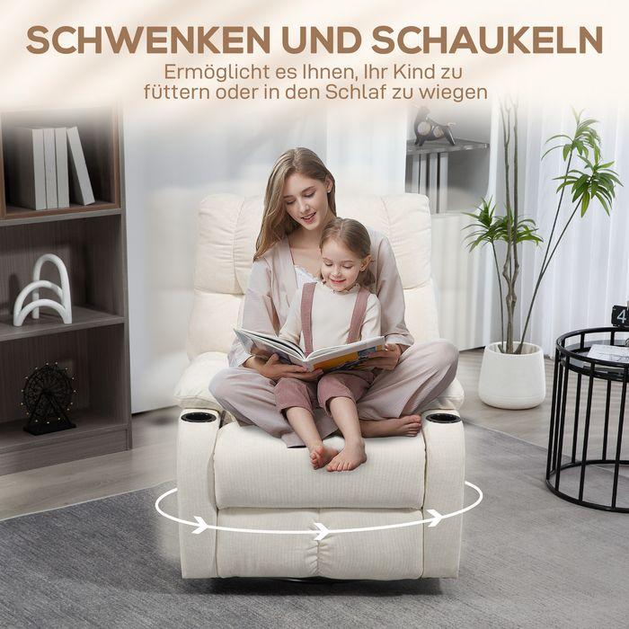 Produktbild Swisshandel24 Relaxsessel Drehbar Fernsehsessel mit Liegefunktion, Schaukelfunktion Beige