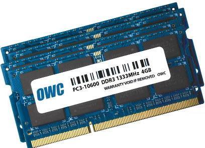Image du produit OWC Kit de mise à niveau de mémoire de 16 Go 4 x 4 Go PC10600 DDR3 1333MHz SO-DIMMs pour Mid 2010/2011 (4 x 4GB, 1333 MHz, RAM DDR3, SO-DIMM)