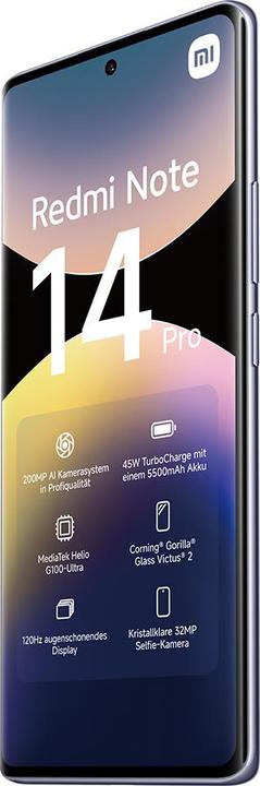 Produktbild Xiaomi Redmi Note 14 Pro (256 GB, Aurora Purple, 6.67", Hybrid Dual SIM, 200 Mpx, 4G)
