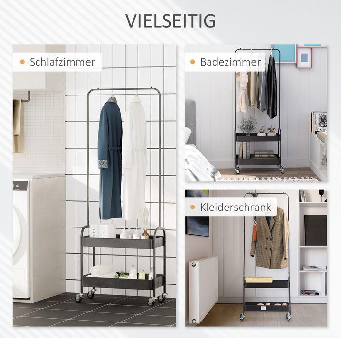 Actual product image Swisshandel24 Kleiderständer auf Rollen, Garderobenständer mit Kleiderstange, Schuhablage