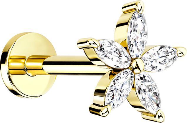 Produktbild Star Piercing Micro Labret Innengewinde vergoldet Blume mit Kristall (Messing, Chirurgenstahl 316L)