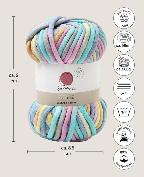 Actual product image Lalana Wool Soft Tube, tubular yarn 6 mm x 58 m, 200 g (58 m)