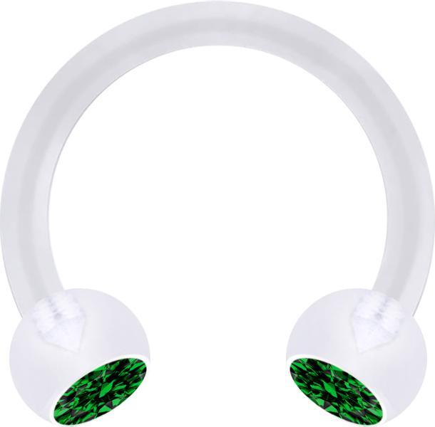 Produktbild Star Piercing Micro Circular Barbell transparent mit zwei Kugeln Kristall grün (Bioflex, ohne Messing)