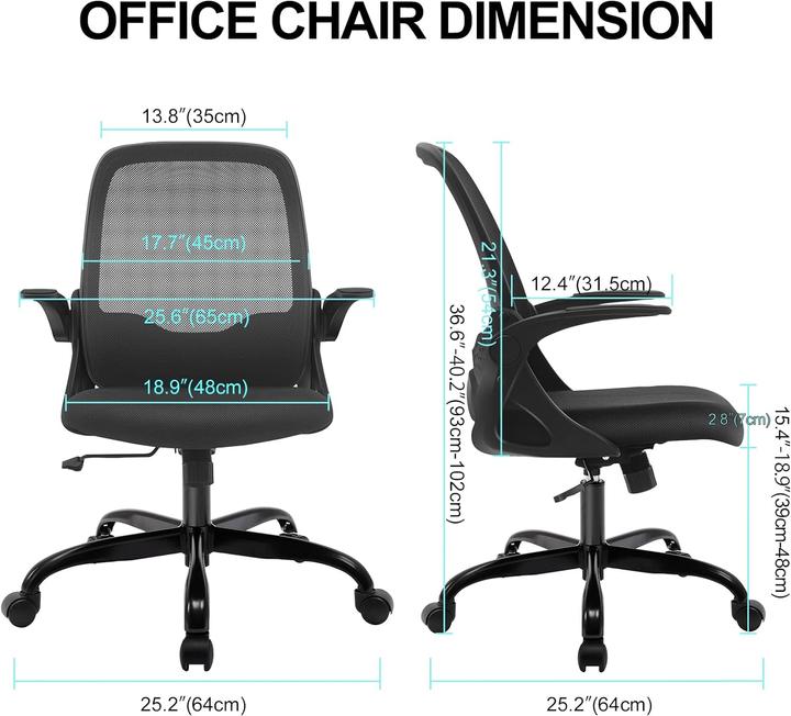 Produktbild Kerdom Ergonomischer Schreibtischstuhl mit klappbarer Armlehnen 933-C Schwarz