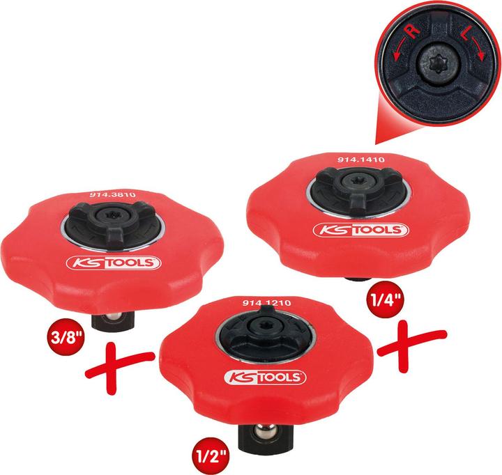 Immagine prodotto KS Tools Set minicricchetti reversibili manuali da 1/4" + 3/8" + 1/2", 3 pezzi (3/8", 1/4", 1/2")