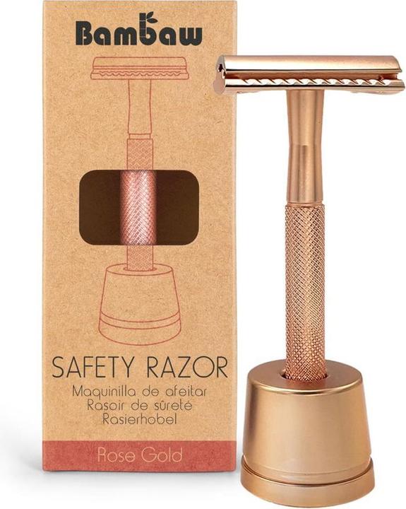 Bam Baw Sicherheits-Rasierer mit Stand Metall rosegold