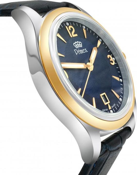 Actual product image Primex Montre Swiss Made - Bracelet Cuir Bleu - Cadran Bicolore Bleu - Etanche 50 M (Analogue wristwatch, 25 mm)