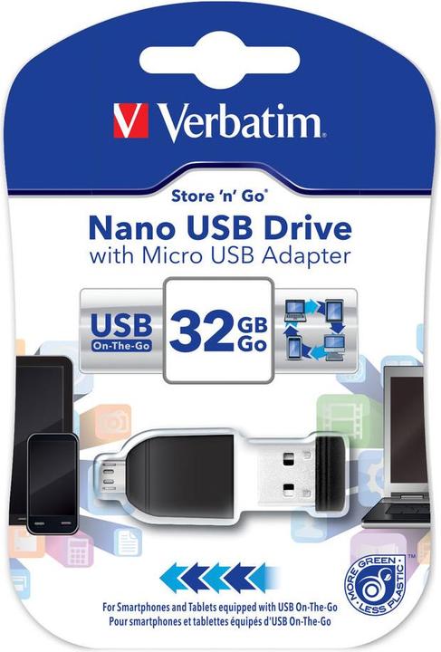 Actual product image Verbatim Nano incl. OTG Adaptor (32 GB, USB-A, Micro USB, USB 2.0)