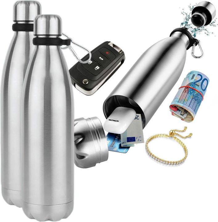 Produktbild KH Security 2er-Set Doppelwandige Trinkflasche mit Geheimversteck, 400ml, aus Edelstahl (0.40 l)